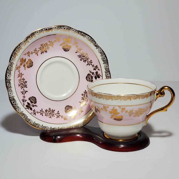 Royal Standard Teacup and Saucer Pink Gold Flowers Vintage - Picture 1 of 9